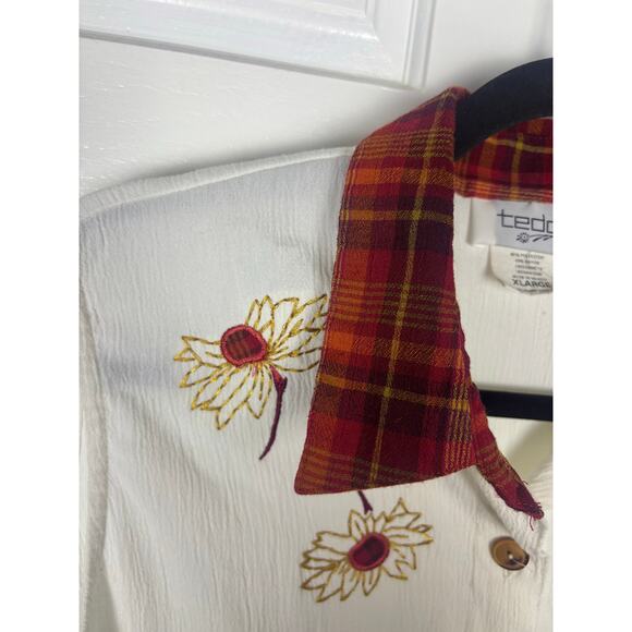 90s Cottagecore Embroidered Sunflower Button Down Vest Top XL - Picture 2 of 6